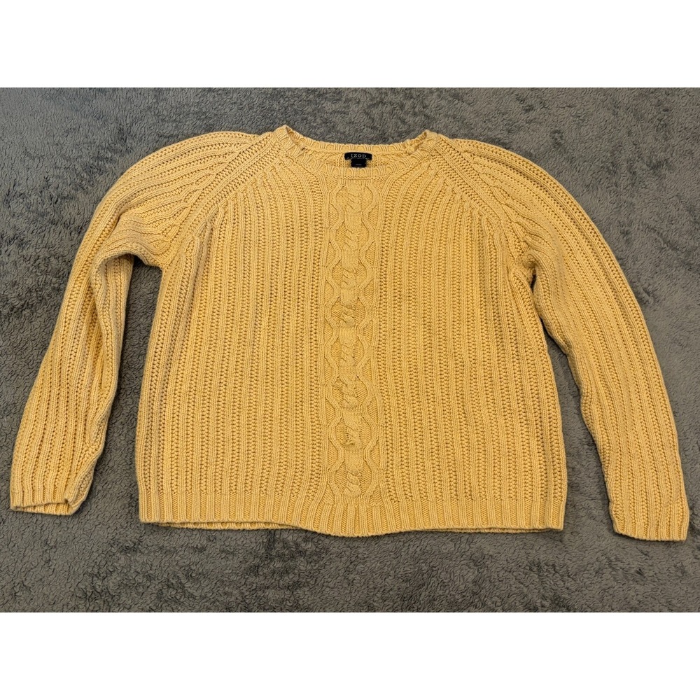 Vintage Izod Sweater Womens XL Yellow Cable Knit Cotton Ramie Long Sleeve Heavy